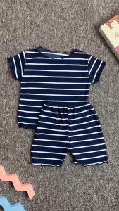 ByKiddos - Setelan Lokal Anak Perempuan Motif Salur / Lengan Pendek Dan Celana Pendek / Setelan Bayi Perempuan Gaya Casual