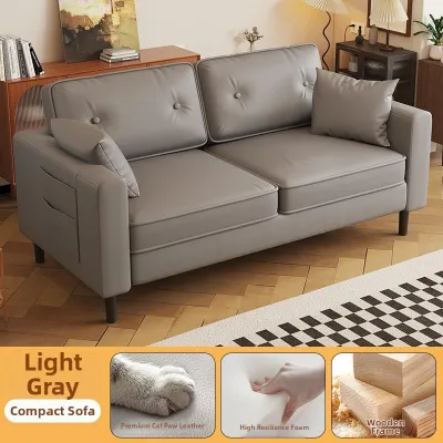 Space-saving Black Leather Sofa 2/3 Seater