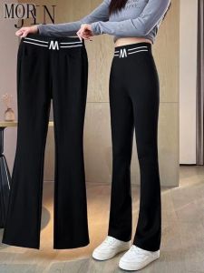 plus Size Womens High Waist Wide Leg Micro Flared Pants Casual Slimming Black Trousers for Heavy Girls Spring Autumn