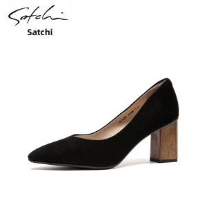 Fall 2024 New Design Leather Womens Career Shoes Square Heel Easy Slip-On