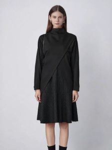 SDEER | Sdeer Knitted Black Fish Tail Dress Two-Piece Set Spring Autumn Womens Fashion OL Style Long Sleeve High Collar Midi Dress