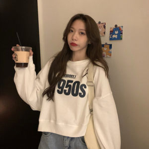 Loose Lazy Style Printed Sweatshirt Womens Trendy INS Autumn New Street Salt System Short Top Coat Casual Comfortable Streetwear