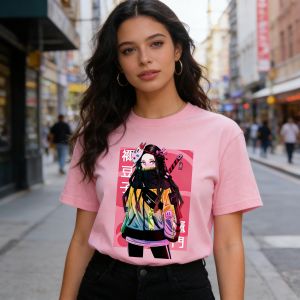 Bandai | Womens Demon Slayer Anime T-Shirt Kimetsu No Yaiba Character Graphic Soft Cotton Tee for Casual Otaku Daily Campus Home Wear