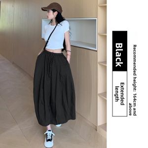 miiow | High Waist Lantern A-Line Skirt Womens Summer New Style Drapey Midi Skirt Cake Skirt Cotton Blend Fabric Midi Length Skirt