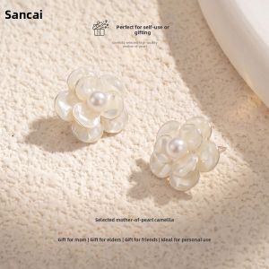 3COLOUR·S | Camellia Shell Style Earrings Silver Pin Pearls