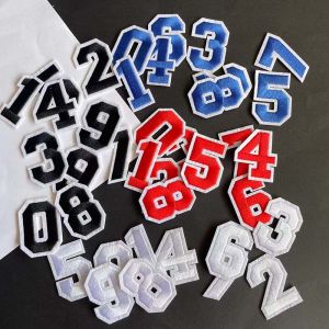 BlackWhiteRedBlue 0~9 Number Letter Applique Patch ThermocollantDigit Fabric embroidery Iron On Patches For Jersey Badges
