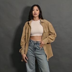 QUEENTIN Kemeja Wanita Oversize 002 Corduroy Polos Lengan Panjang