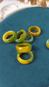 Nhẫn đá Mã Não vàng ngả xanh cốm VIP đẹp size lớn đường kính 19mm dày nhẫn 9 li big size nhẫn nam nhẫn nữ | Hoa Minh Gem