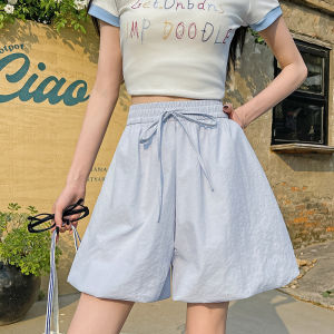 MiiOW | กางเกงขาสั้นทรงหลวมเอวสูงผ้าไหมน้ำแข็งฤดูร้อนสำหรับผู้หญิง กางเกงขายาวทรงหลวมบางกระชับสัดส่วนลายดอกไม้ ทรงหลวม ทรงหลวม ทรงหลวม