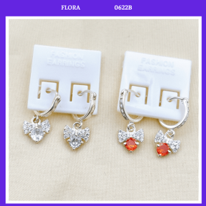 FLORA 0622B - Bông tai bạc ta hình nơ đính đá màu đỏ trắng dành cho bé gái