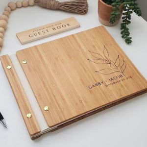 Customized Wedding Guest Book Wedding Photo Album Gift Custom Bride & Groom Wooden Kraft Guest Book Wedding