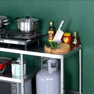 304 Stainless Steel gas stove stand rack with tiles Kitchen Stand Organizer with LPG roller KGS 124 Kitchen Stand Organizer Space Saver multi-layer gas stove bench Vegetable cutting table combination storage rack