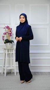 MAYSARAH Suit 2.0 - Pakaian Umrah Haji Set Jubah Seluar Mosscrepe Ironless Hitam Putih Dark Blue Purple Gray Memeri