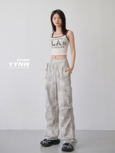 กางเกงขายาวทรงหลวมเอวสูงสำหรับใส่ทำงานสไตล์อเมริกันสำหรับผู้หญิง ทรงหลวม ทรงยาวถึงพื้น ทรงหลวม ทรงหลวม