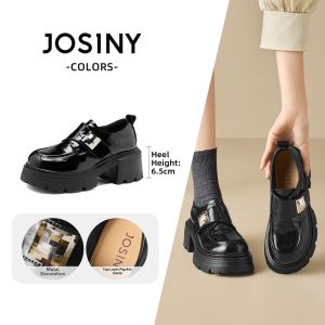 Josiny | Thick Sole Leather Comfortable Platform Loafers for Petite Women