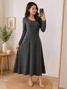 Preloved Longsleeve Bodycon Dress Dark Gray Small to Large Size Comfortable Stretchy Soft Fabric Flattering A-line Hem Everyday Wear Price ₱199 Original Price ₱280