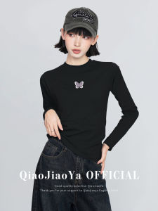 QIAOJIAOYA | Áo Thun Dài Tay Cotton Trang Trí Hình Bướm