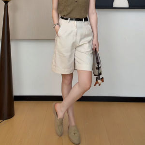 XIANGHOUMINCHU | Bast Color Thin High Waist Straight Linen Shorts
