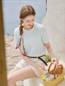 XIANGYING | Chic Stripe Textured Glitter New Summer Tee