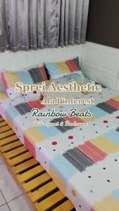 Promo Seprai Murah Meriah 180x200 Aesthetic Ala Pinterest Motif Rainbow Beats Ukuran King Size 180 x 200 160 x 200 Seprai Kasur 120 x 200 Motif Terbaru 2023 Viral Kekinian Bahan Katun Lembut Anti Luntur