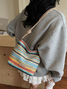 Summer Versatile Bucket Bag Beach Vacation Straw Woven Crossbody Bag Fashionable Colorful Youth Casual Shopping Bag Shape