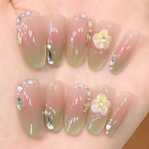 GANGHOU | Green Unique and Beautiful Cats Eye Nails Mid-length