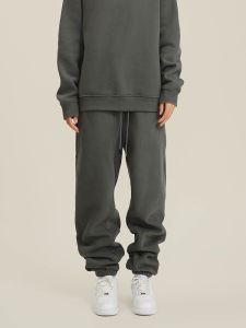 American Style Mens Solid Color Fleece Lined Thickened Straight Leg Cuffed Pants Autumn Winter Casual Trousers for Couples