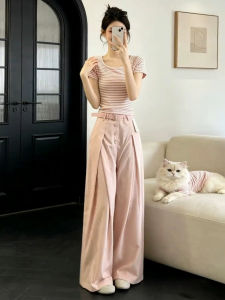 SENWA | OOTD Fashion Pink Short Sleeve T-Shirt and Wide Leg Pants Set Summer 2026 New