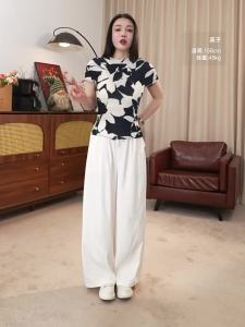Elegant Pleated Ink Paint Color Slim Fit Blouse