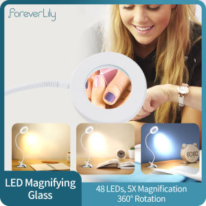 foreverlily 360° Rotation 5X Magnifying Glass Desk Lamp Flexible Adjustable Magnifier Reading Lamp 3 Color LED Light USB For Nail Art/Repair/Table Lamp/Skincare Beauty