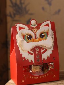 กล่องใส่ขนมธีมตรุษจีนลายสิงโตมงคล (แพค 10 ใบ)