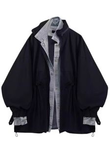 แจ็คเก็ตยีนส์ทรงโอเวอร์ไซส์สำหรับผู้ชายและผู้หญิง ทรงหลวม แขนยาว ปกติ ฤดูใบไม้ร่วง/ฤดูหนาว แจ็คเก็ตแบบสวมหัวสองชิ้นปลอม