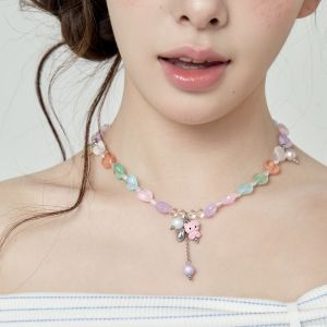 Original Design Colorful Dopaamine Candy Drop Cat Bead Necklace Womens Unique Cute Fashion Jewelry Alloy Single Layer Online Exclusive