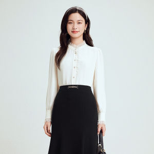 Koradior | Silk French Lace Collar Womens Blouse