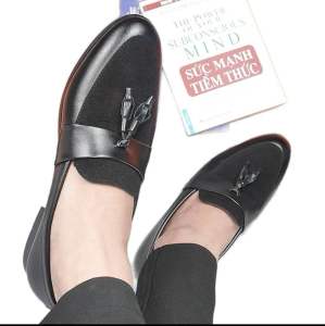 Giày da nam phối da lộn giày lười kết hợp đai chuông thanh lịch đế cao su khâu may chắc chắn mã g41