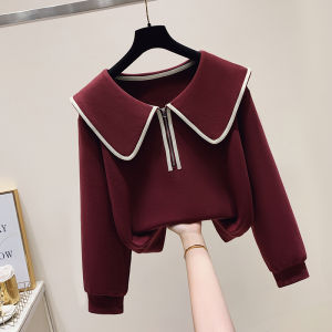 Ankela Red Doll Collar Sweatshirt Womens Early Autumn Spring 2025 New Design Sensation Niche Short Half Zipper Top