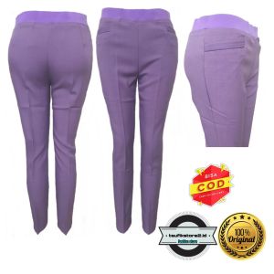 celana wanita pinggang kancing berbahan street polyester polos dengan dua saku kanan dan kiri ukuran dari SS - 5L