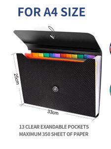 Pockets Accordion File Holder Organizer A4 Letter Size Paper Document Receipt Organizer Accordion Filing Folder with Expandable