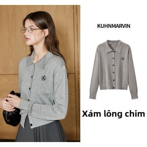 KUHNMARVIN | Áo Cardigan Knit Tay Dài Thực Dụng có Cổ Hàn Quốc