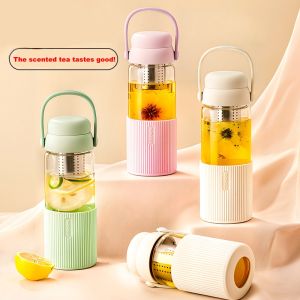 Borosilicate Glass Water Bottles with Silicone Sleeve with Handle and Filter Tea BottlePortable Travel tea Bottle