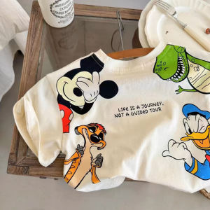 Cartoon Mickey Print Pure Cotton Short Sleeve T-Shirt Girls Kids Fashion Design Sensation Top Trendy Korean Style Clothing