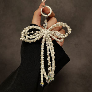 Creative Butterfly Knot Pearl Beads Mobile Phone Universal Hanging Chain Car Key Bag Pendant Minimalist Personality Style