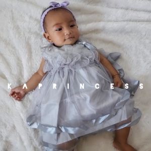 Gaun Bayi 6 sampai 12 Bulan Import GRATIS PITA Terlaris Dress Abu abu Terbaru 2023 Baju Anak Warna Silver Dress Anak Perempuan 1 Tahun Warna Grey Mewah Lucu Korean Style KAP110