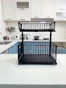 ชั้นวางของใช้ในห้องครัว ชั้นเก็บของแบบดึงออกได้ภายในตู้ชั้น ชั้นใต้ตะกร้าเก็บตู้อ่างล้างจานที่เก็บของใต้ซิงค์