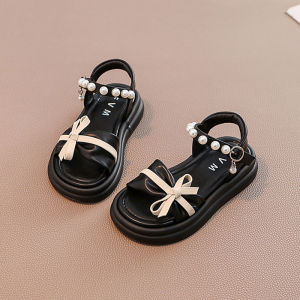 Princess Style Girls Sandals Soft Bottom Beach Shoes Summer Genuine Leather Childrens Footwear Anti-Slip Low Cut Slip-On