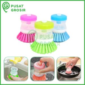 Sikat Plastik Cuci Piring Pembersih wajan dispenser spons brush pencuci panci tombol pencet tempat sabun spon membersihkan alat dapur
