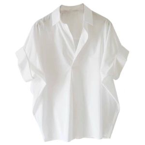 HJHJZ Korean Style Summer Loose White Shirt Women Casual Bat Sleeve Black Khaki Blouse Top