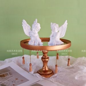 Retro French Style Resin Home Wall Decor Artistic Luxury Display Combination European Mirror Tray Handmade Craft Decor Accessories