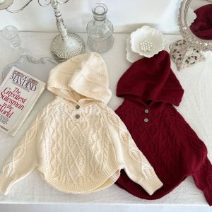 Cute Korean Style Girls Knitted Hat Sweater Twist Yarn Shoulder Shawl Coat Pull over Head Cotton Blend Baby Clothes