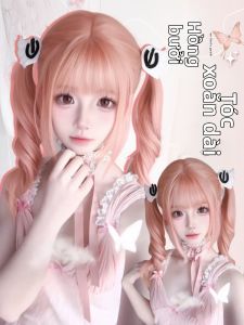 Tóc Giả Lolita Màu Hồng Double Tail Dạng Xoăn Dài